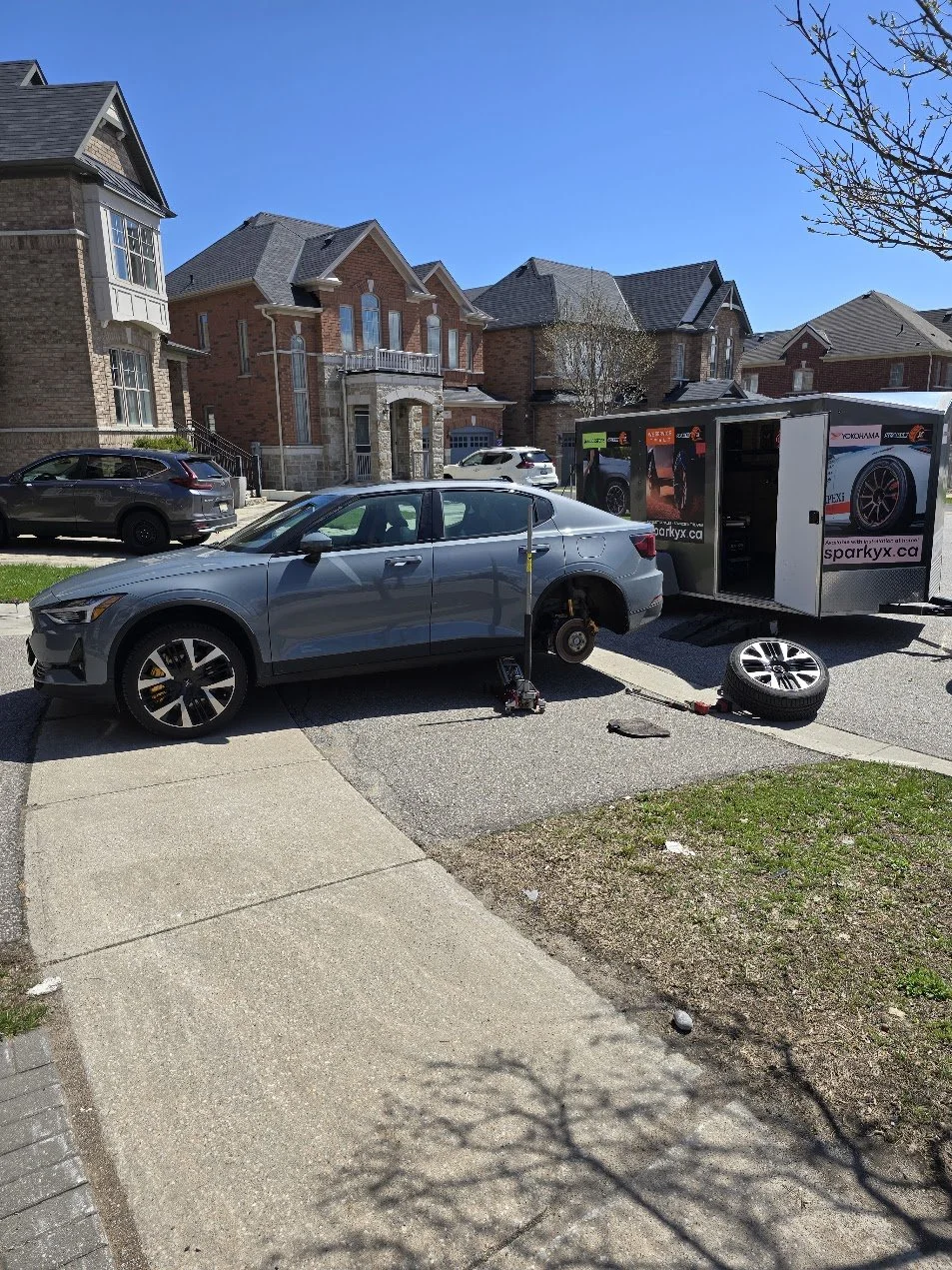 Polestar tire changeover, customer's driveway.