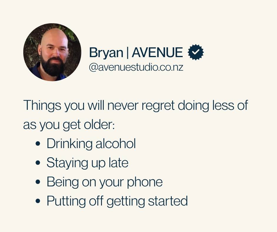 Bryan, head coach of AVENUE here...

We all have things we know we can do less of as we get older, most of them are simple but hard to implement.

Mine are staying up late and being on my phone, usually the two go hand in hand, something I've been wo