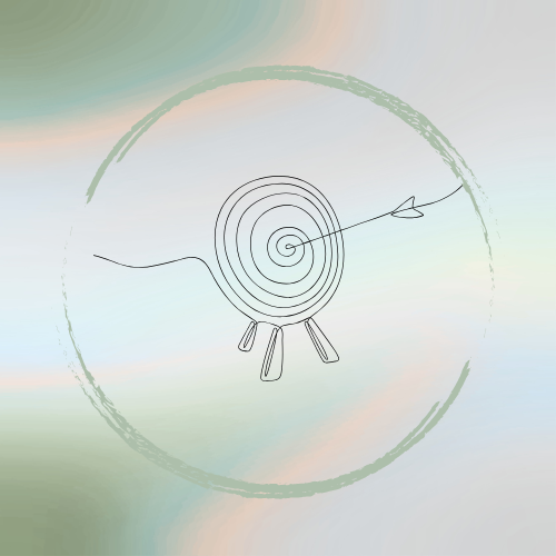 Line drawing of a snail with a spiral shell, a line extending from it, and three small legs underneath, enclosed in a circular border.