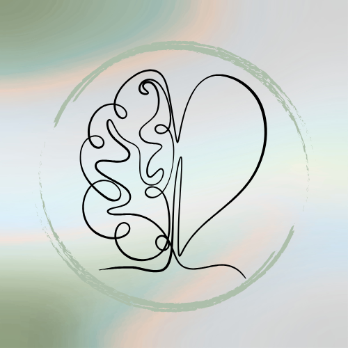 Line drawing of a leaf with a heart shape on a light, blurred background.