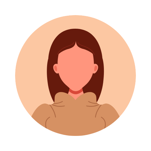 An illustrated avatar of a woman with brown hair, wearing a beige hoodie, set against a light peach circular background.