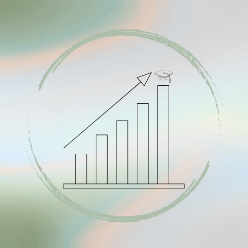 A line graph with increasing bars and an upward trending arrow, symbolizing growth or progress.