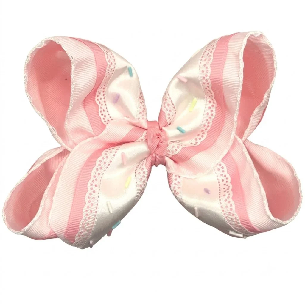 Pink & White Satin Sprinkle Bow