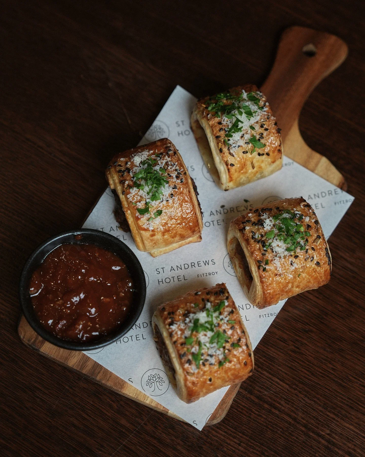 We&rsquo;ve perfected our pork and fennel sausage rolls, served with smoked tomato relish. Golden, flaky and exactly what pub favourites should be.⁠
⁠
View the full menu via the link in bio.