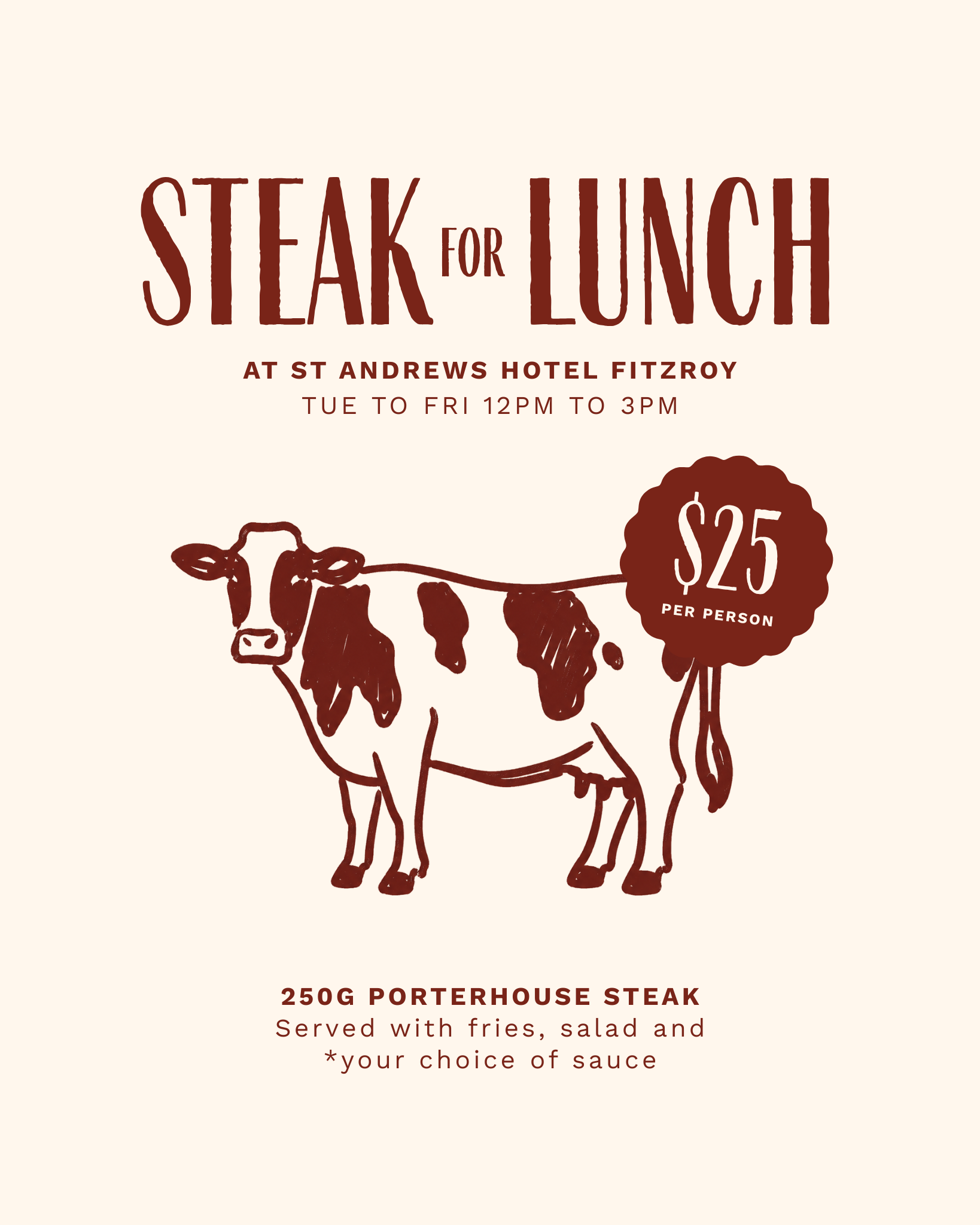 Steak for Lunch at St Andrews Hotel Fitzroy