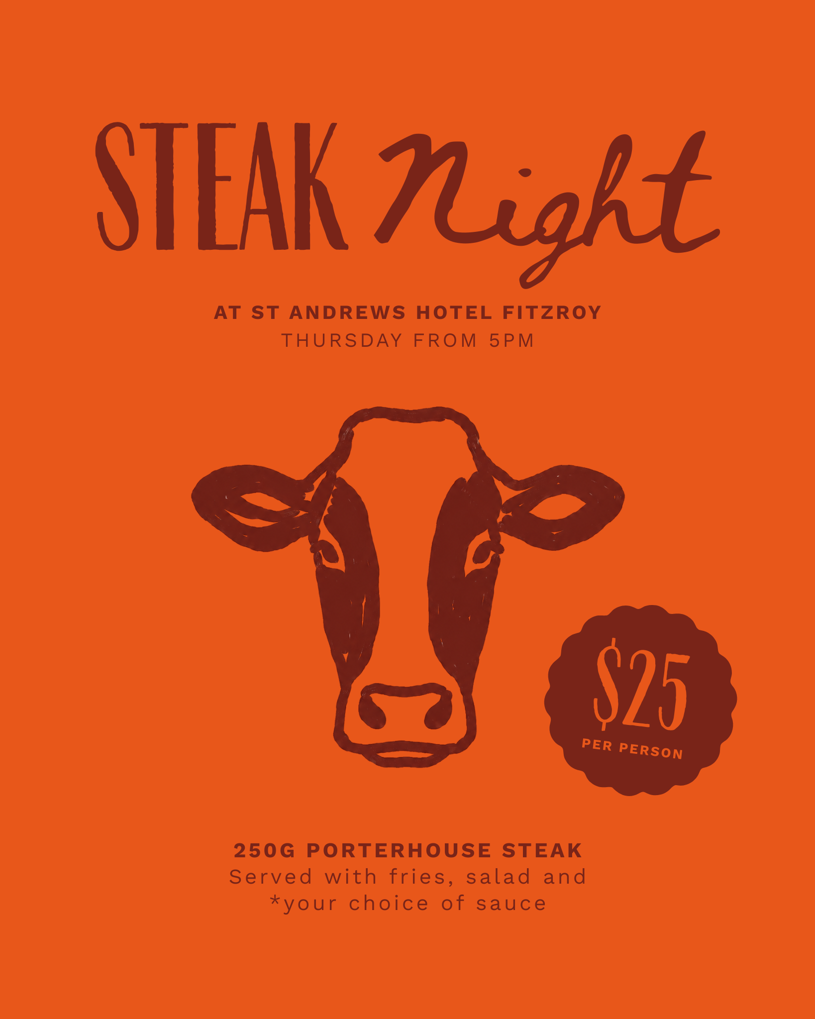 Steak night at St Andrews Hotel Fitzroy
