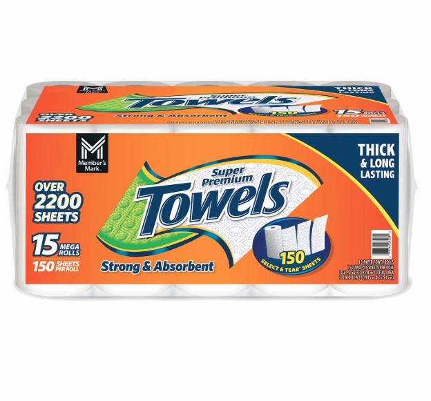 Member's Mark Select & Tear 2-Ply Paper Towel 15 rolls, 150 sheets/roll