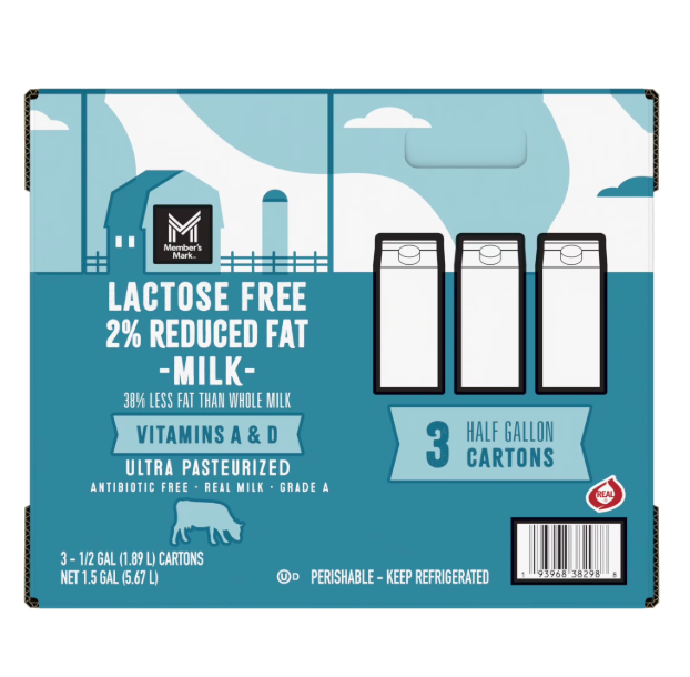 Member's Mark Lactose Free 2% Reduced Fat Milk, 3 pk (64 fl oz)