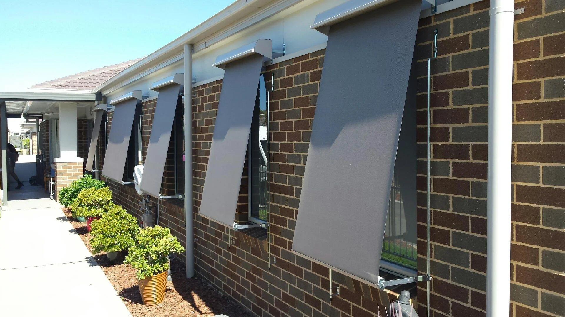 Automatic awning providing shade and privacy as an external sunblind for windows
