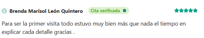 Reseña de un cliente sobre su primera visita, agradece explicar con detalles y destaca una buena experiencia.
