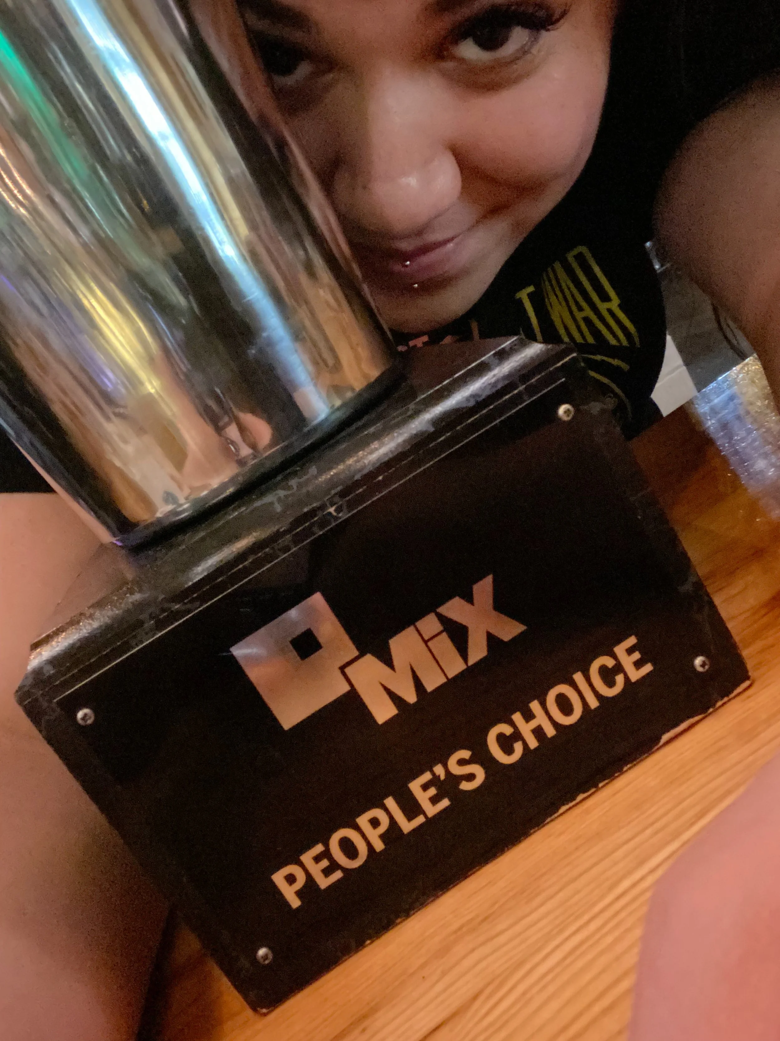 Final post in the short series The Woman Behind Bitters &amp; Blooms. 
One of my favorite memories as a bartender. This is me after the celebration started for my win. 🥰
Winning People&rsquo;s Choice at The Mix was something I never expected, and he