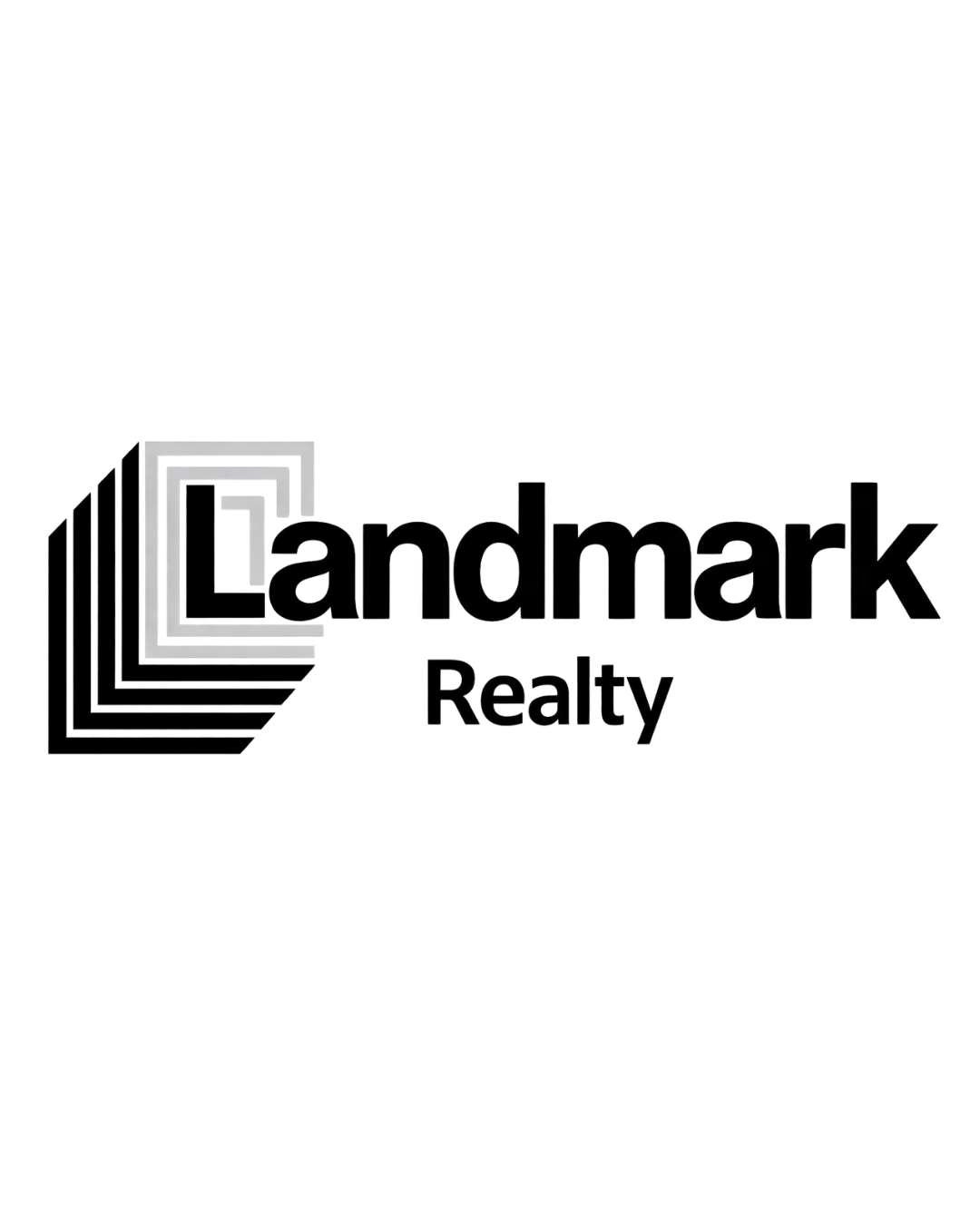Logo of Landmark Realty, featuring a black and white geometric square design and the text 'Landmark Realty' in black.