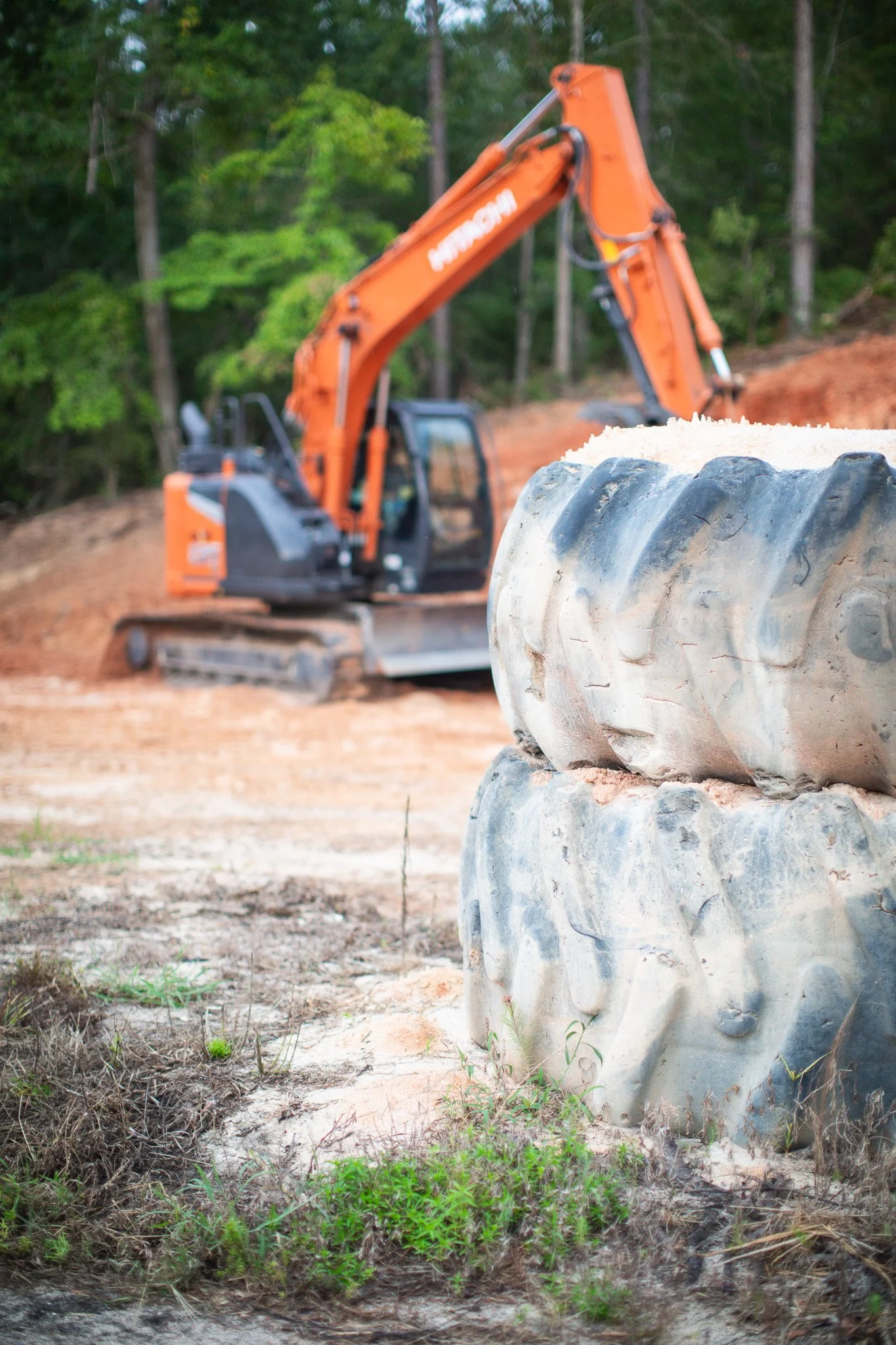 Heavy equipment performing dirt work and site grading and pond improvement near Aiken, SC