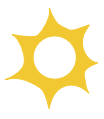 Yellow sun-like shape with a central circle and jagged edges.