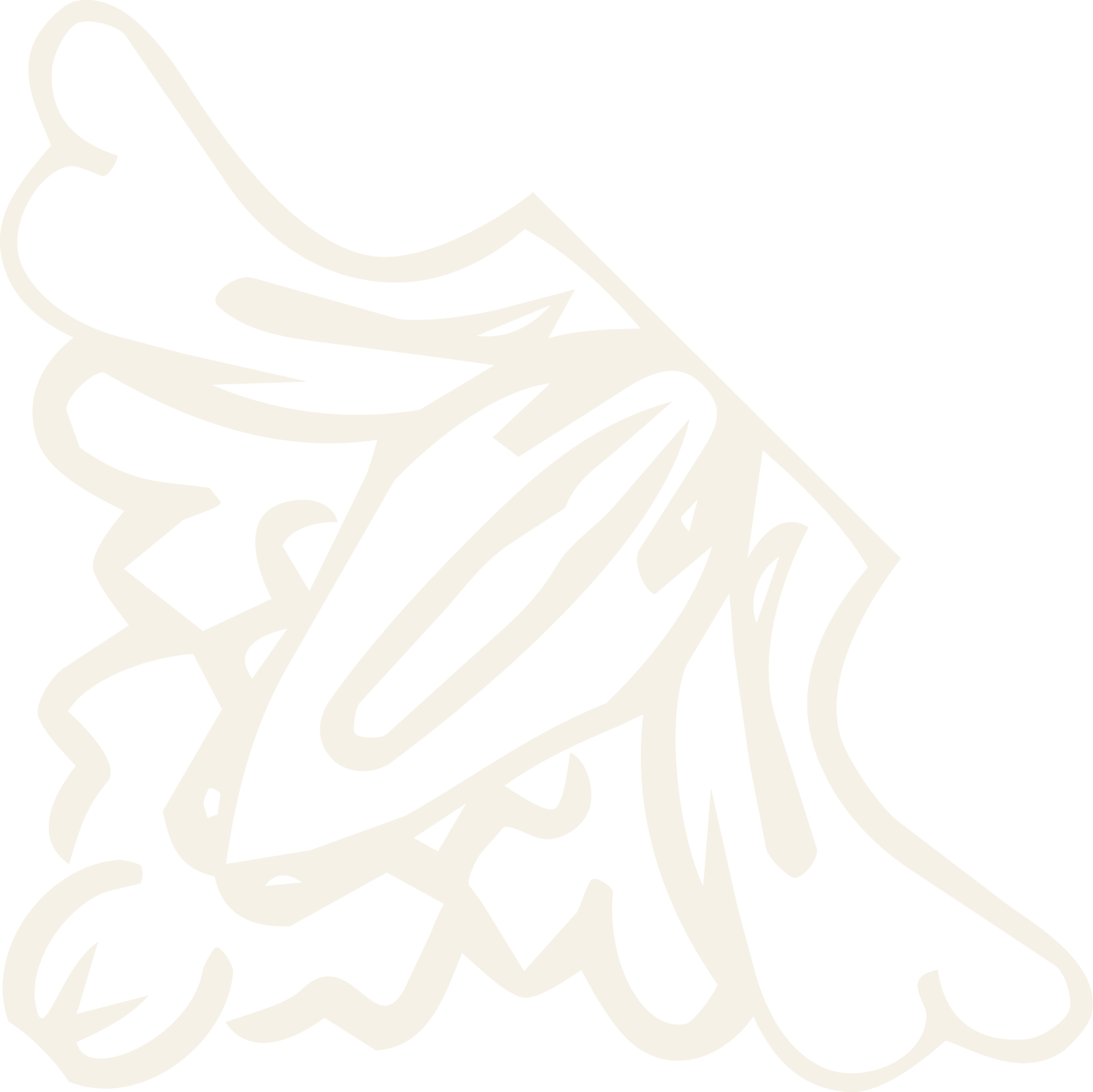 Black and white line art of a wolf with a slingshot.