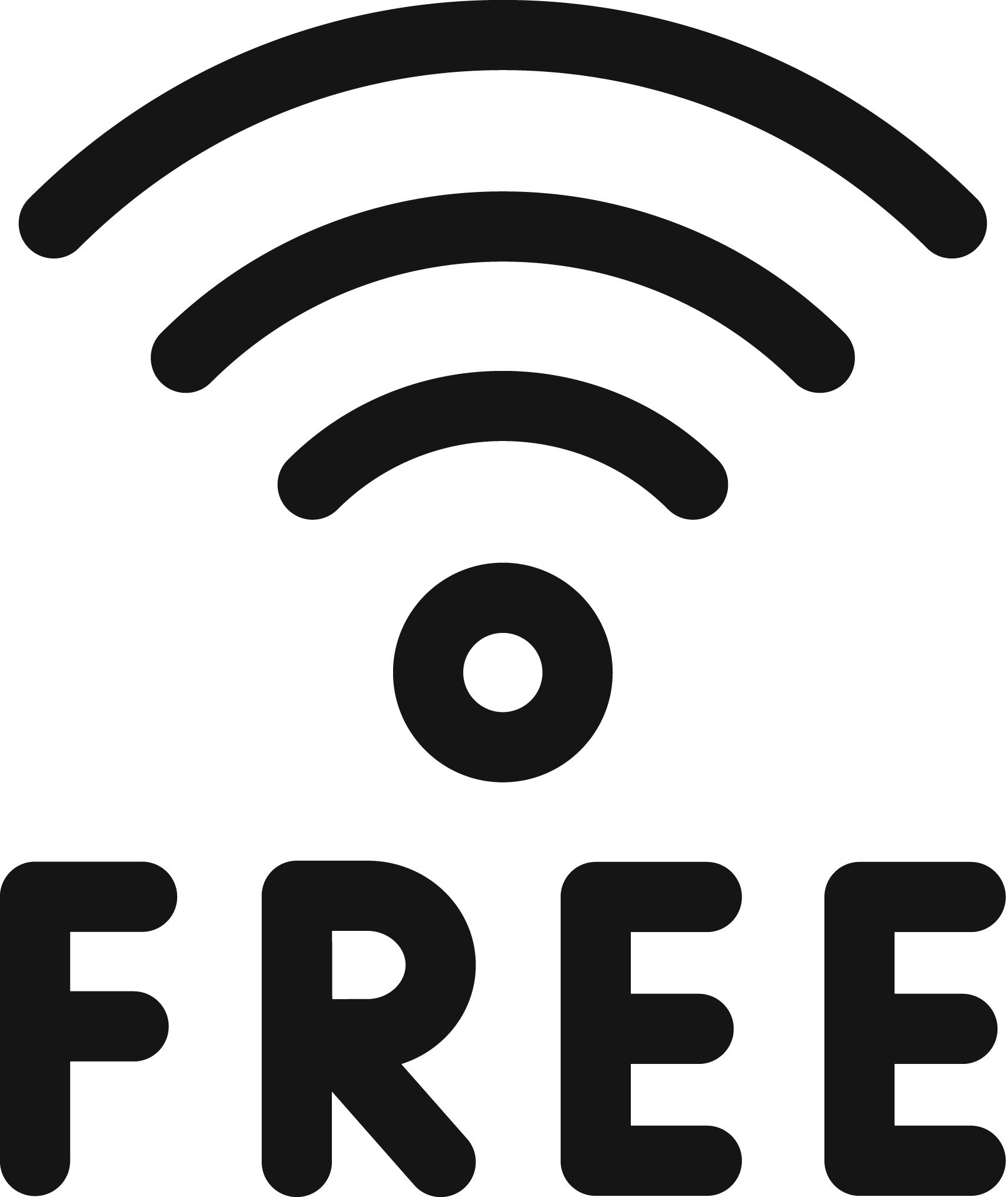 A large Wi-Fi symbol with three curved black lines on a black background.