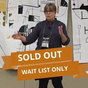 Woman speaking at a conference with a 'SOLD OUT' and 'WAIT LIST ONLY' sign overlay.
