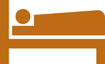 A stylized icon representing a bed with a person sleeping in it.