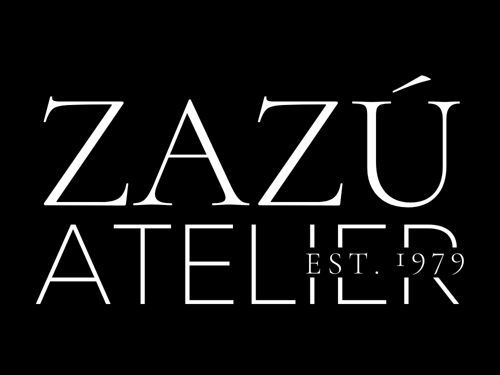 Black background with white text that says "Zazu Atelier Est. 1979"