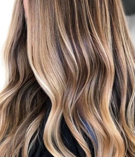Close-up of blonde hair with soft waves.