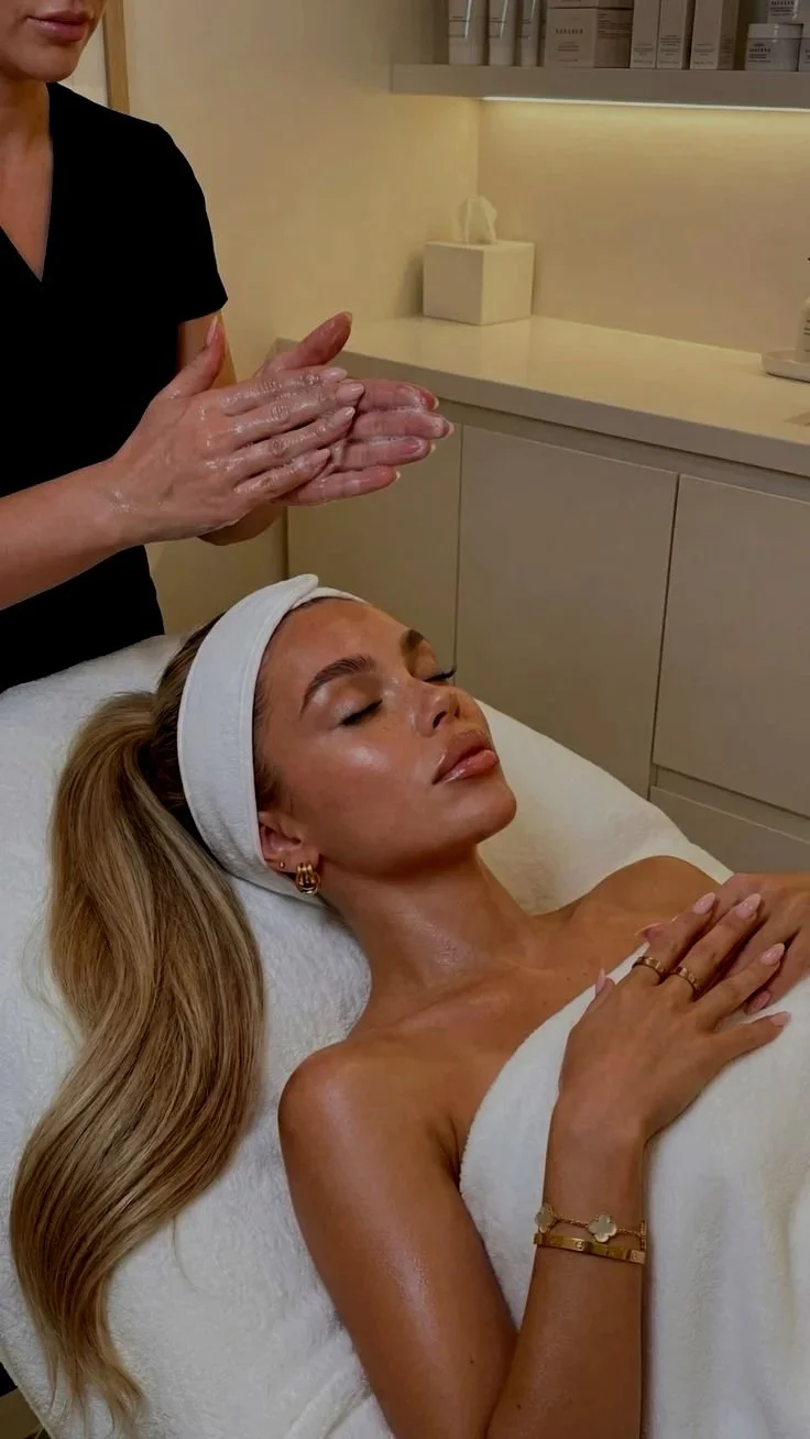 Woman receiving a luxury facial treatment at Zazú Spa in a relaxing spa environment. Professional skincare products will be applied to her skin.