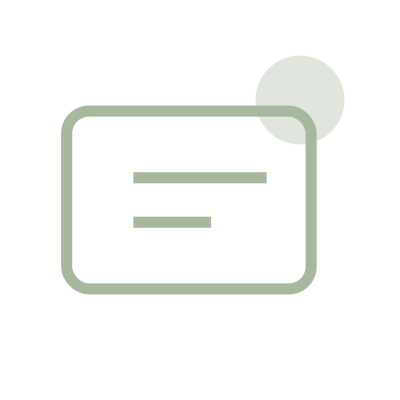 Simple illustration of a business card with a circle at the top right corner.