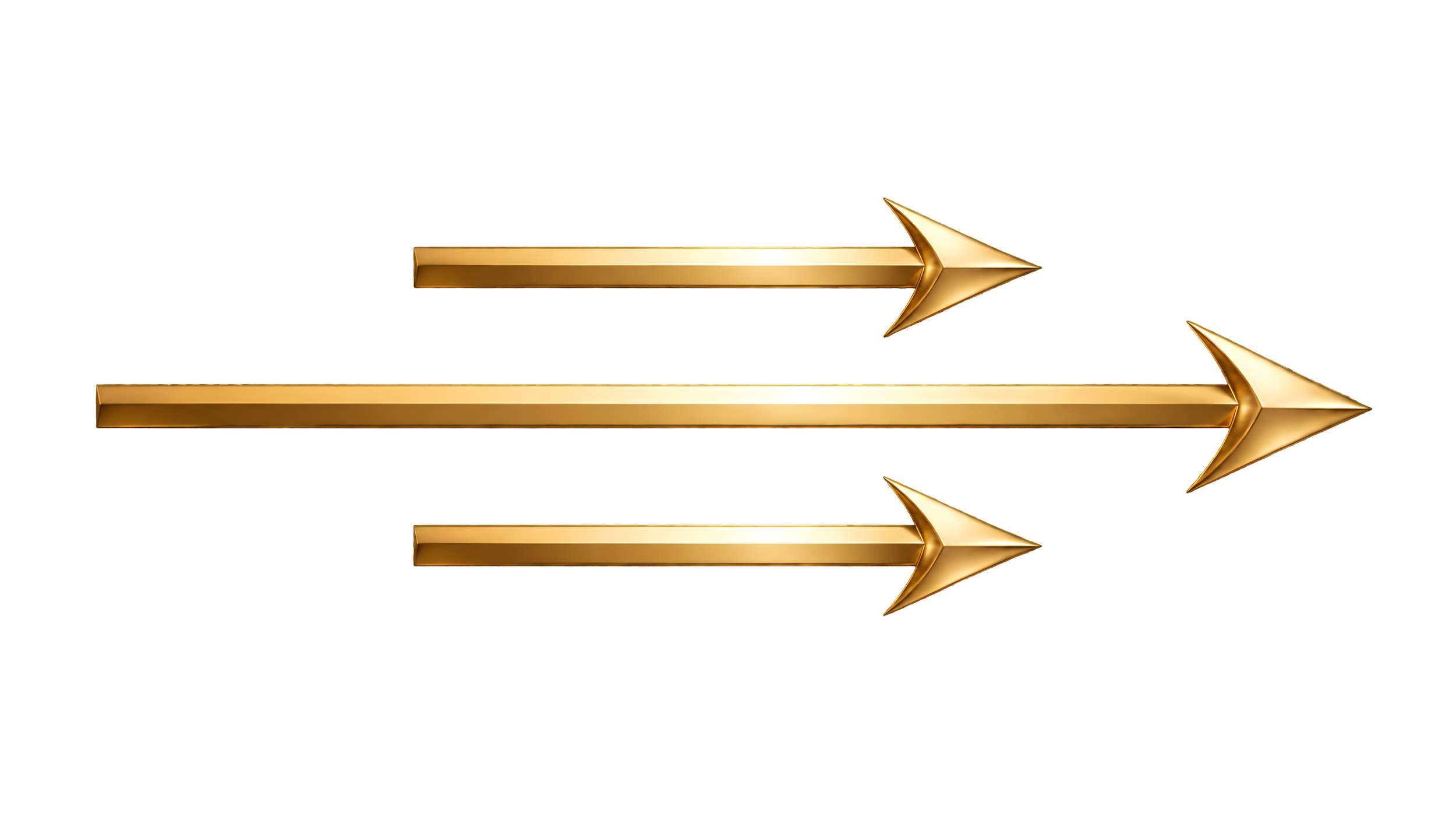Four horizontal gold arrows on a black background, pointing to the right with varying lengths and one with a red tip.