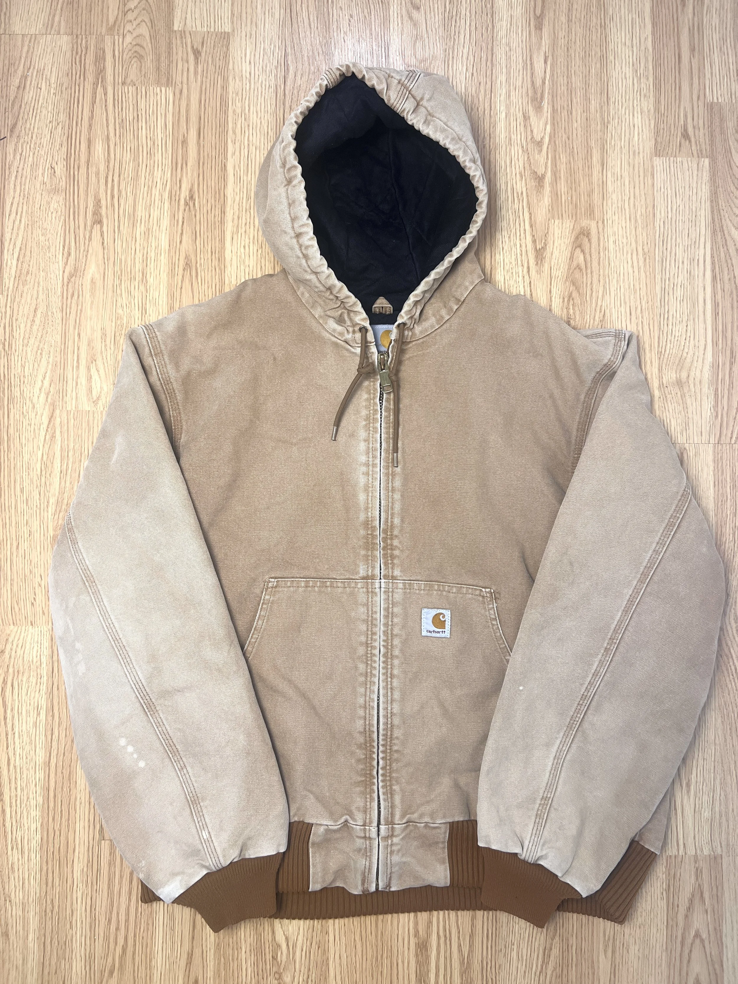 Faded Carhartt Tan Hooded Workwear Jacket