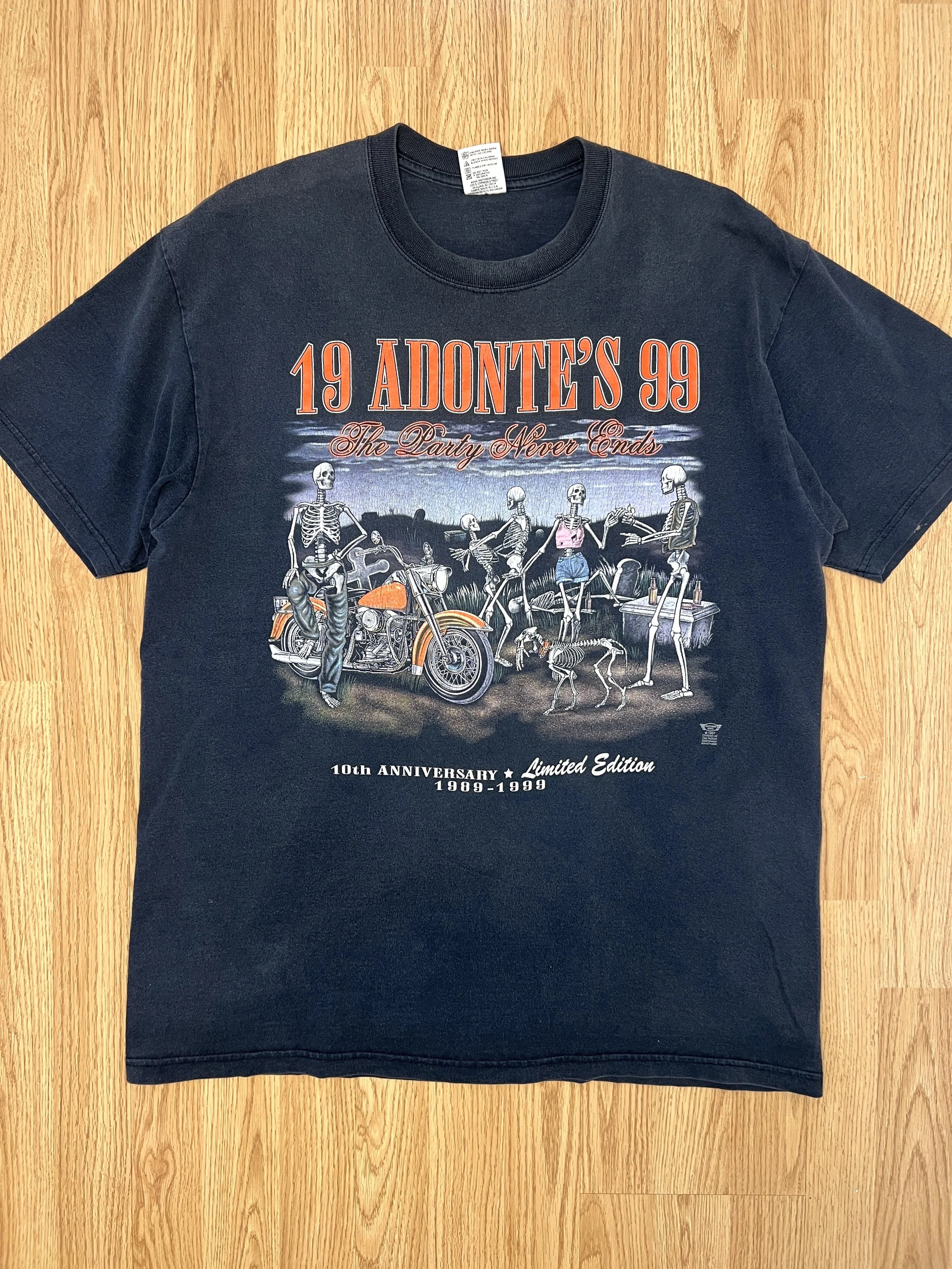 1999 Adontes The Party Never Ends Biker Tee