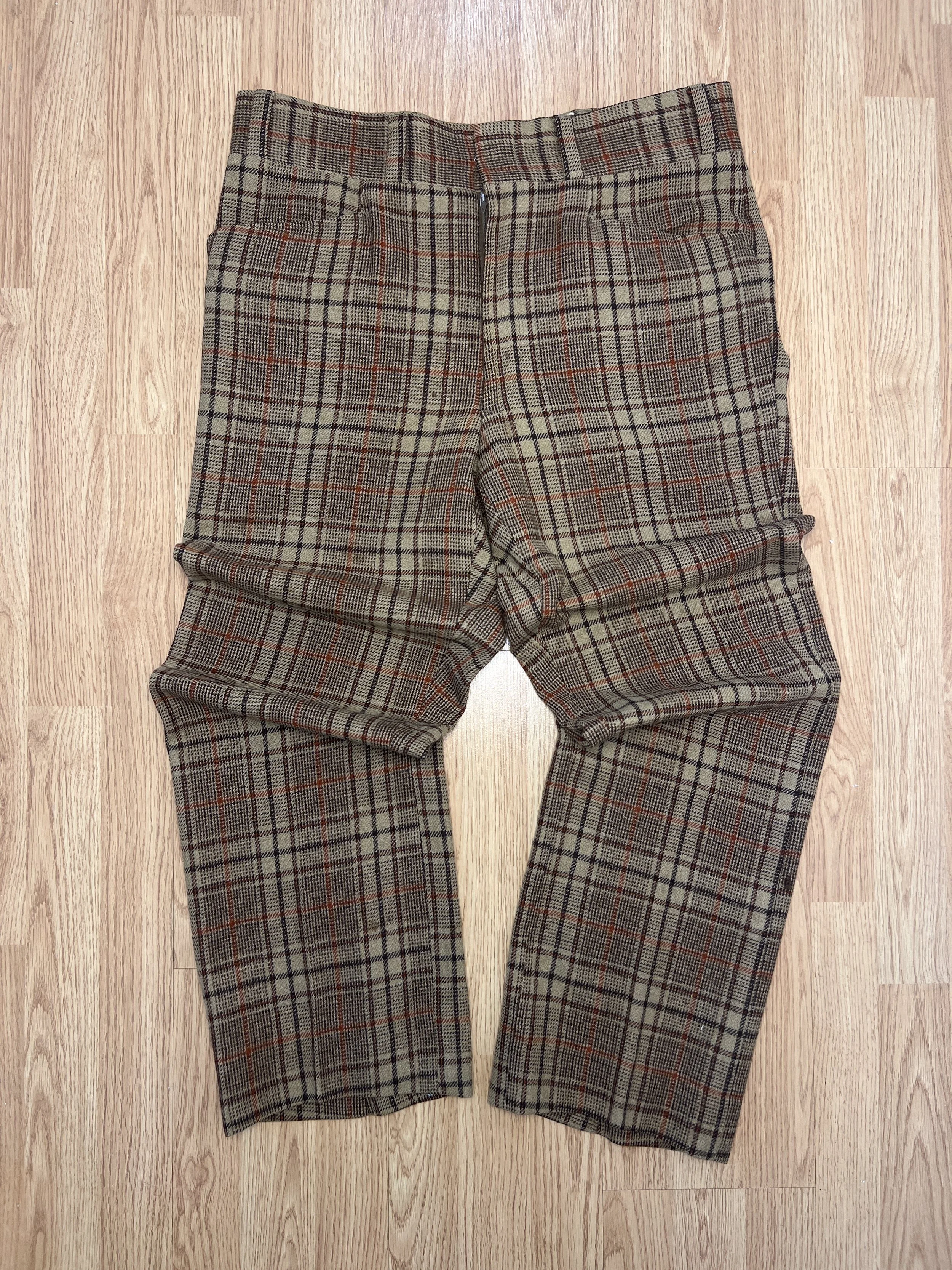 70s Brown Plaid Slacks 34x30