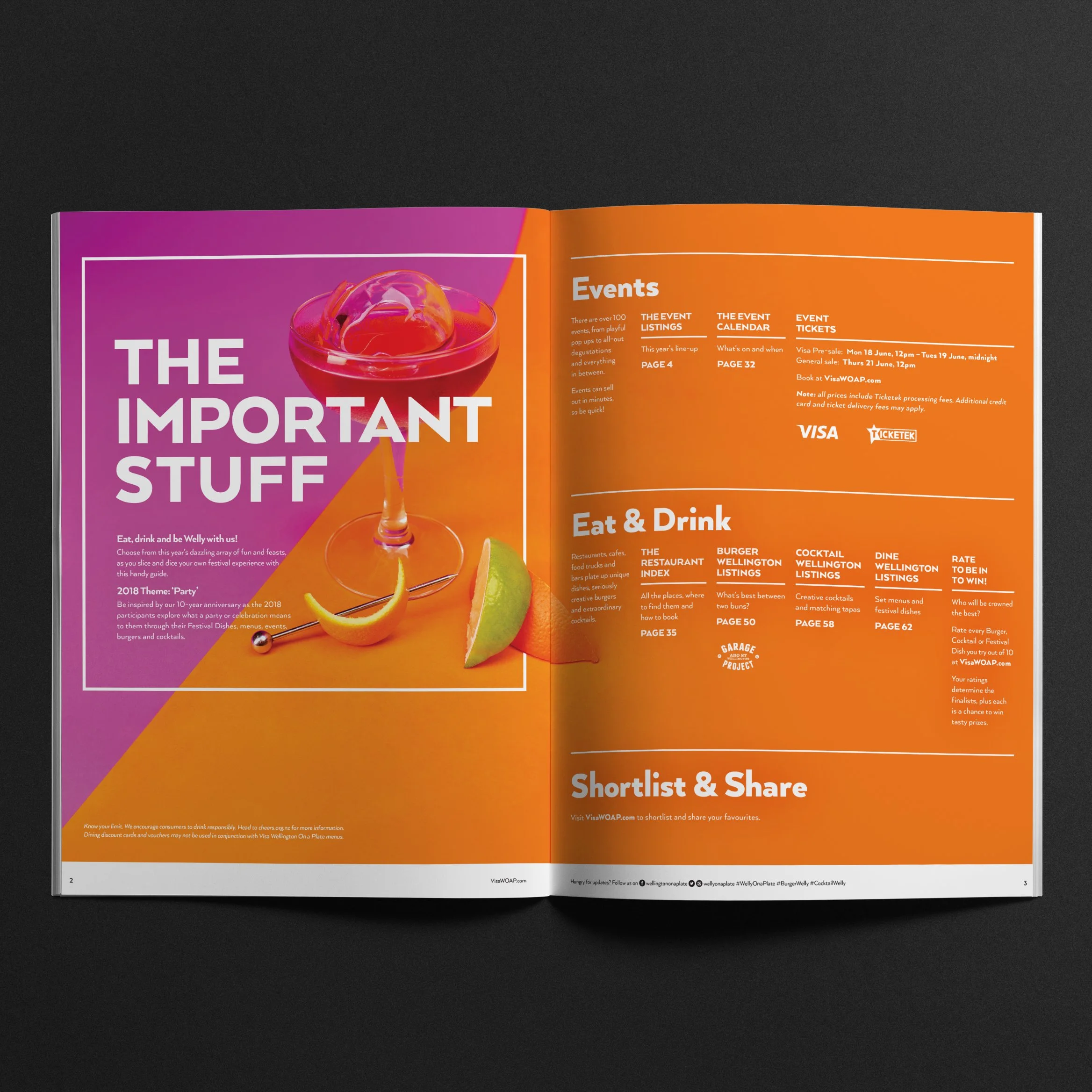 Visa WOAP programme design. Branding, programme design, typography, designer, Creative Director. Alice Lloyd.