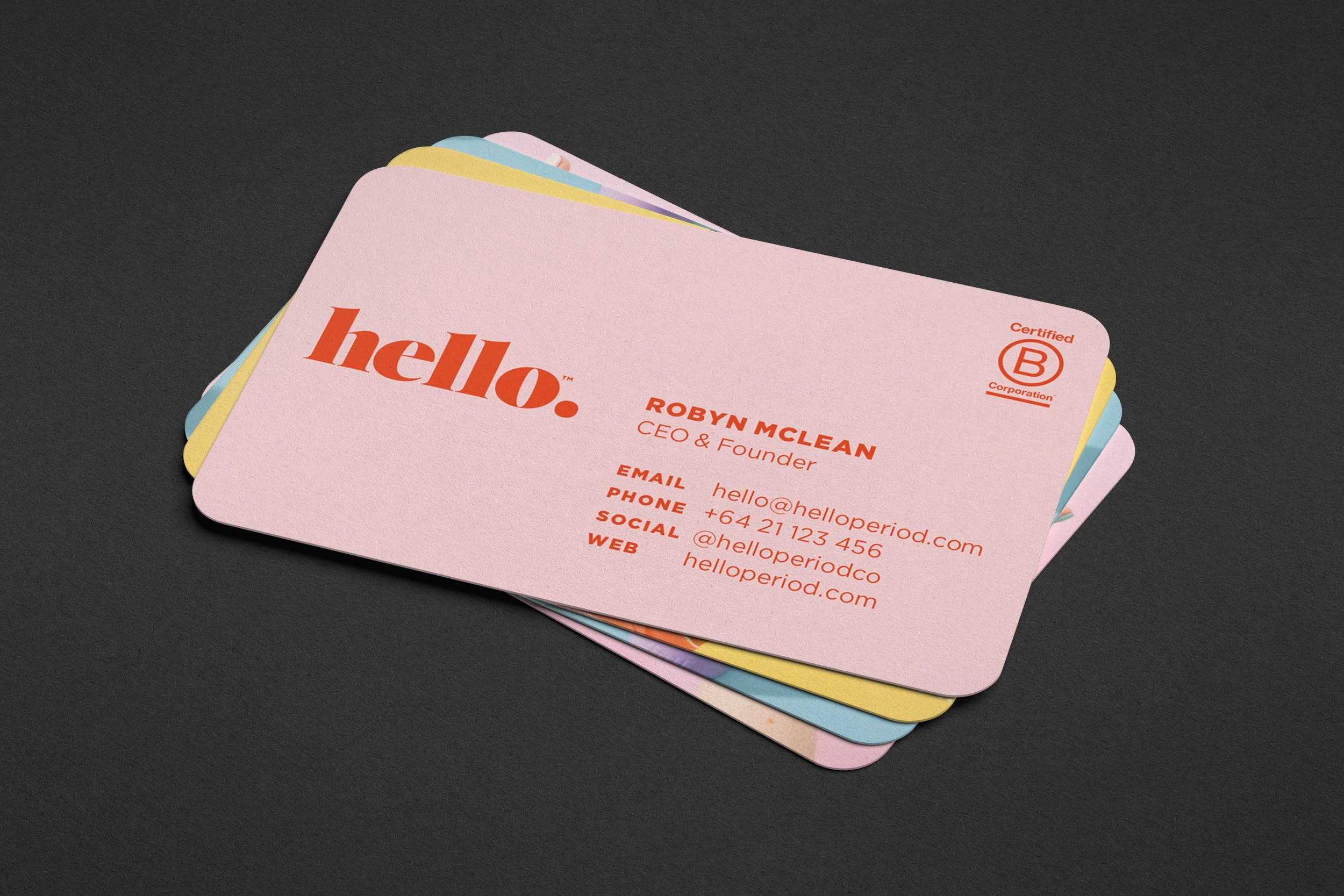 Hello Period business cards for Robyn McLean. Studio photography, stationery design, branding, typography, designer. Alice Lloyd.
