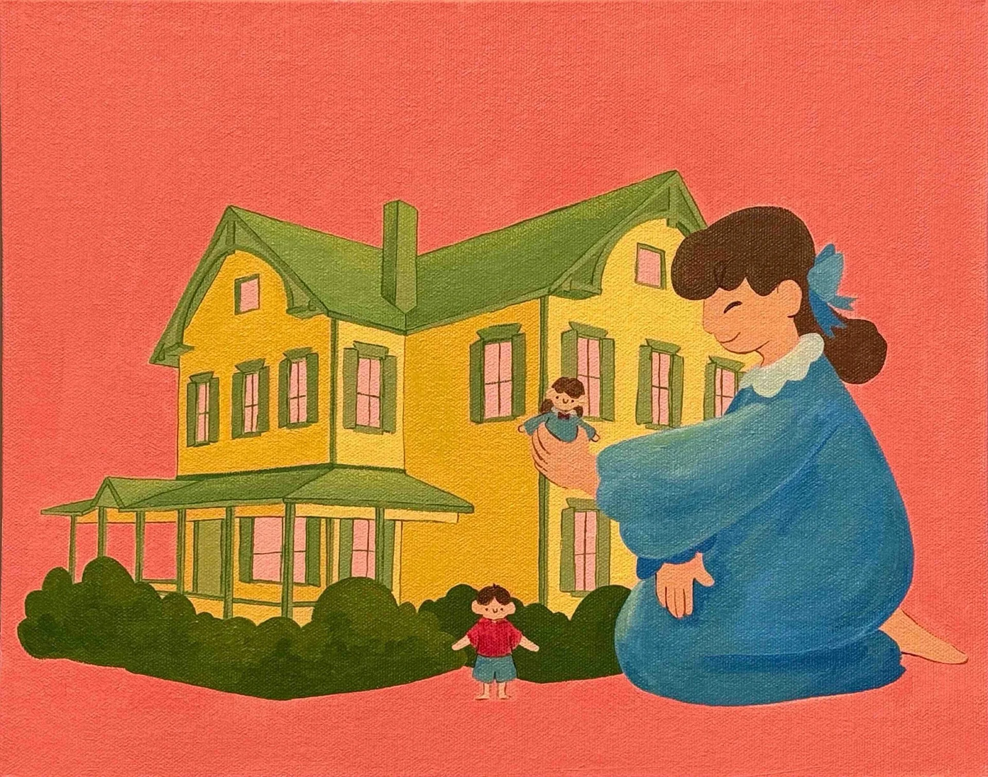 The Dollhouse, 2025  Mixed Media (Gouache, acrylic, matte acrylic medium, colored pencils) on canvas panel 