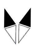 A black and white stylized geometric shape resembling an abstract fox face.