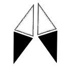 Black and white geometric design resembling an abstract paper boat or origami shape