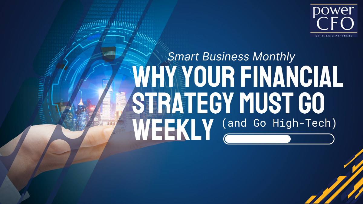 Business financial dashboard showing weekly KPIs, forecasting data, and AI-powered insights for strategic finance.