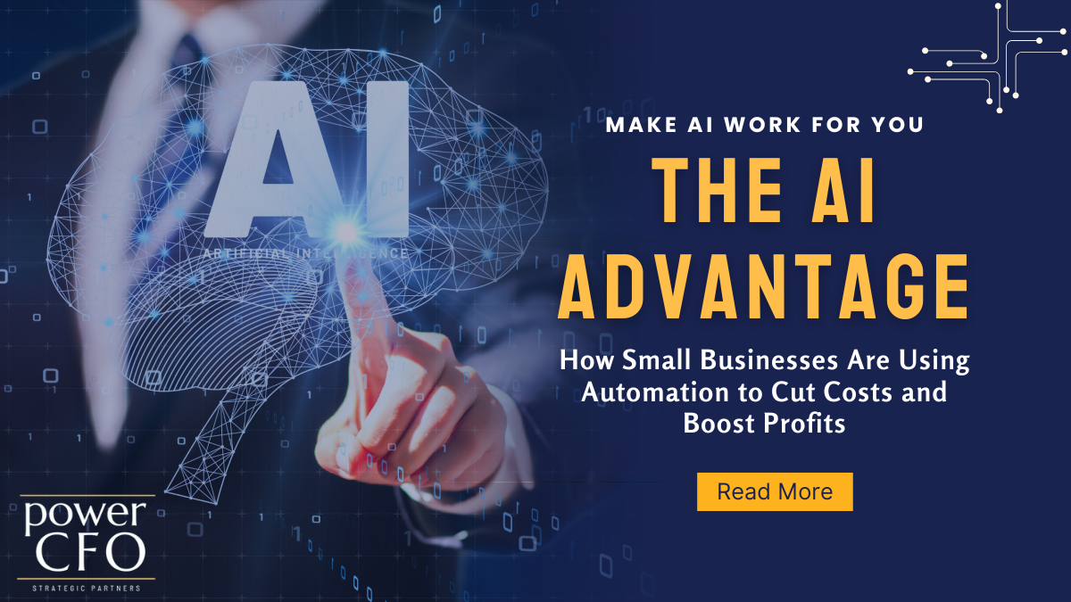 Business professional reviewing AI-powered financial dashboards representing automation, cost reduction, and profit growth for small and mid-sized businesses.