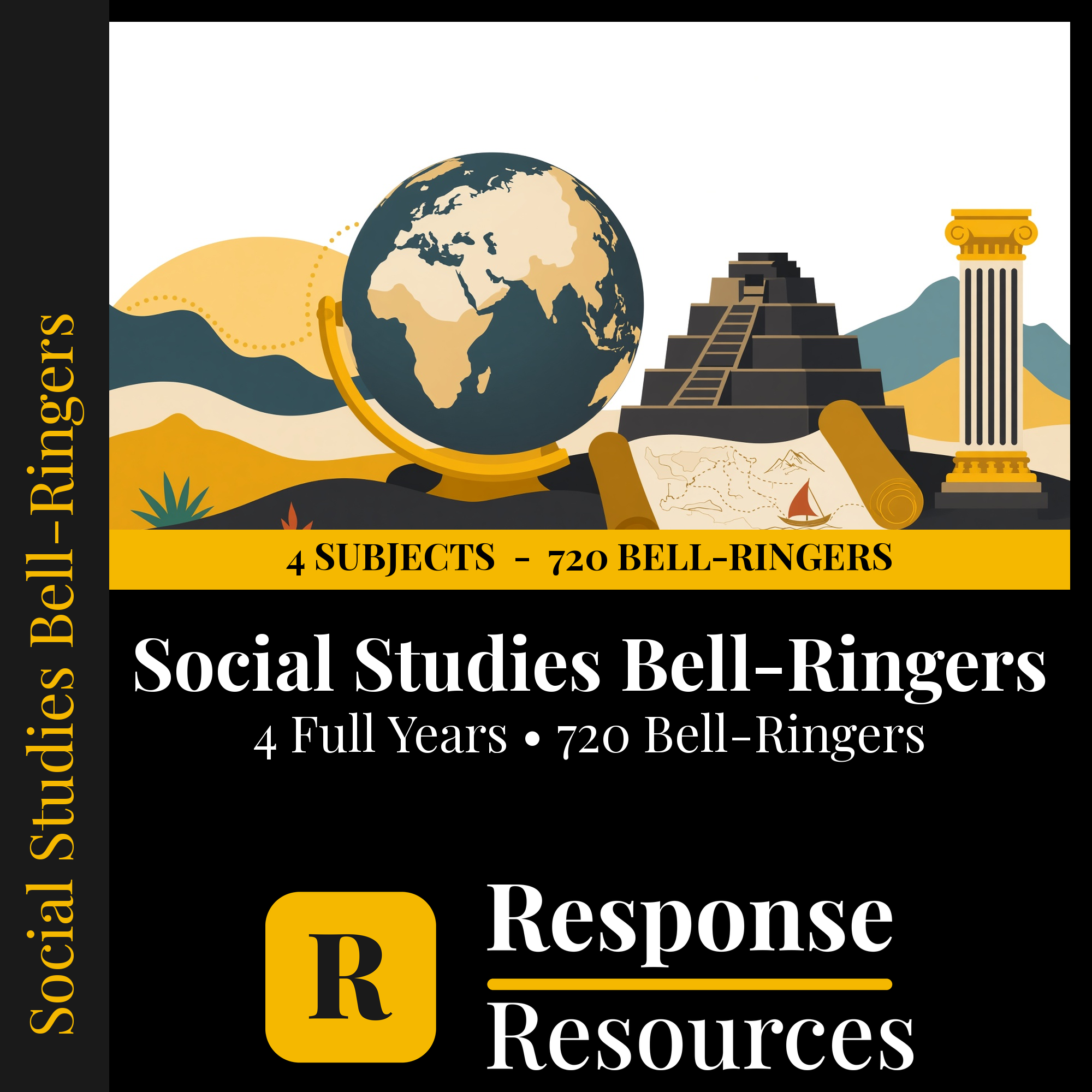 Social Studies Bell Ringers MEGA BUNDLE - 720 Warm-Ups, 4 Full Years cover — Response Resources