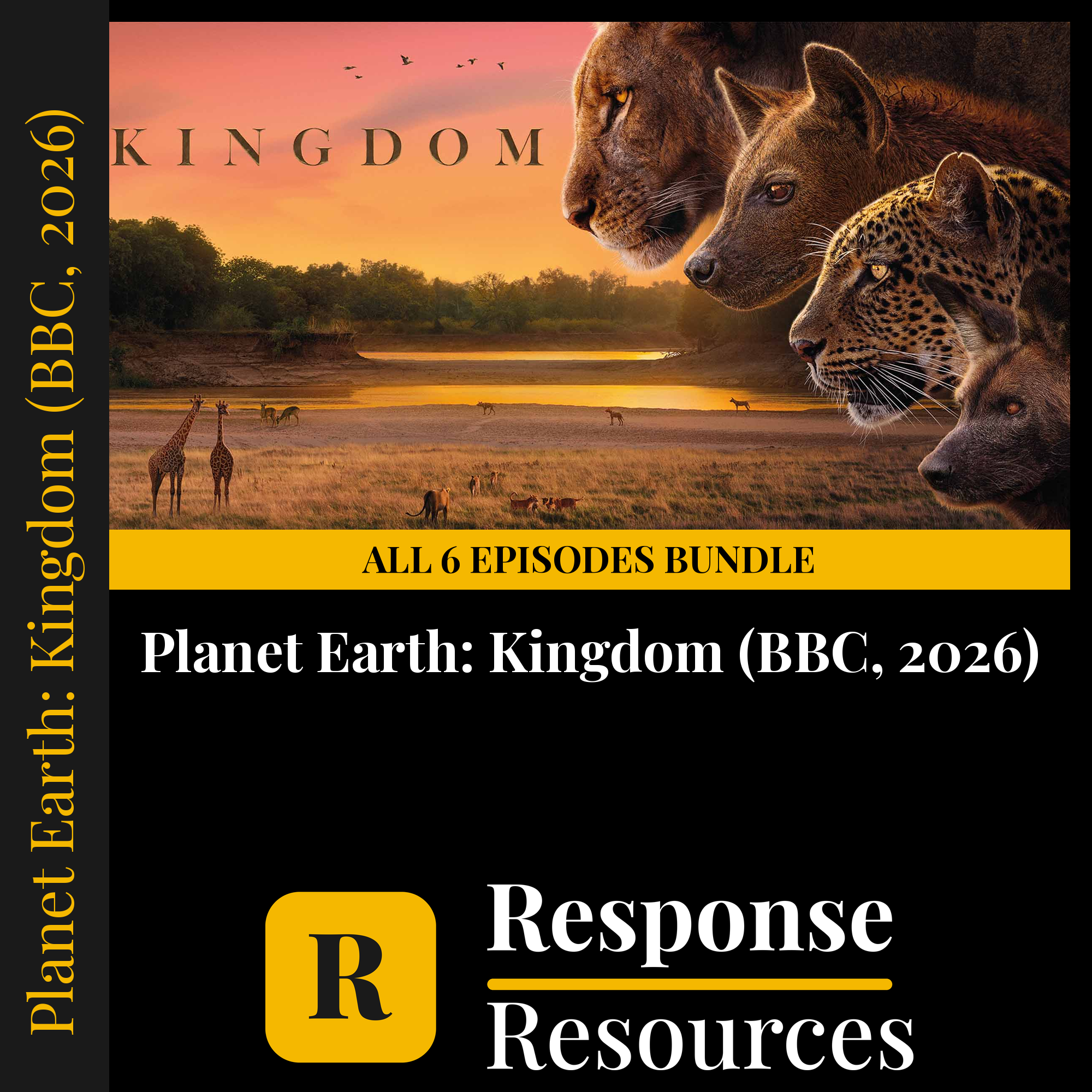 Planet Earth: Kingdom (BBC, 2026) all 6 episodes bundle — fill-in-the-blank documentary worksheets for Biology grades 6-12