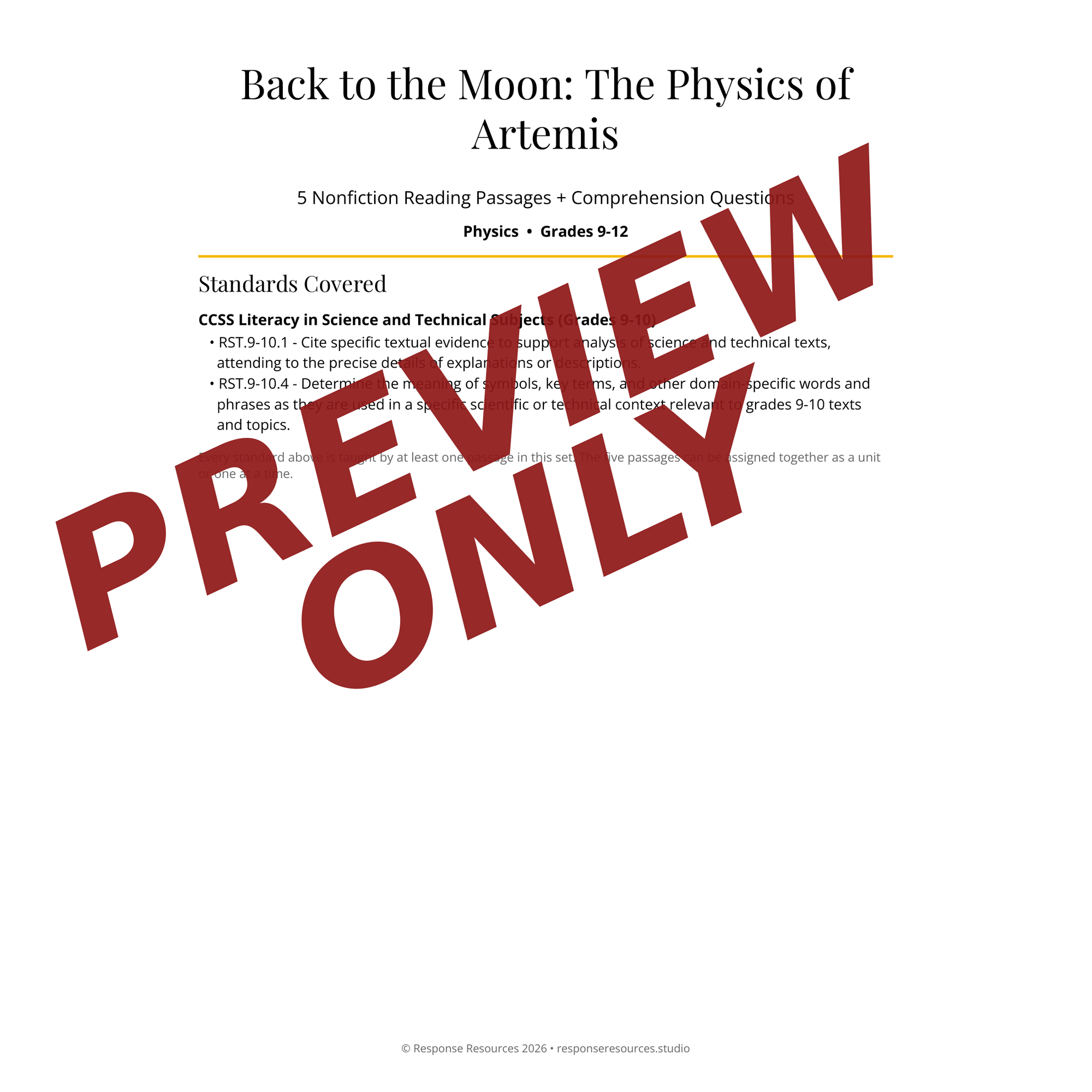 Preview page of Back to the Moon: The Physics of Artemis reading passages