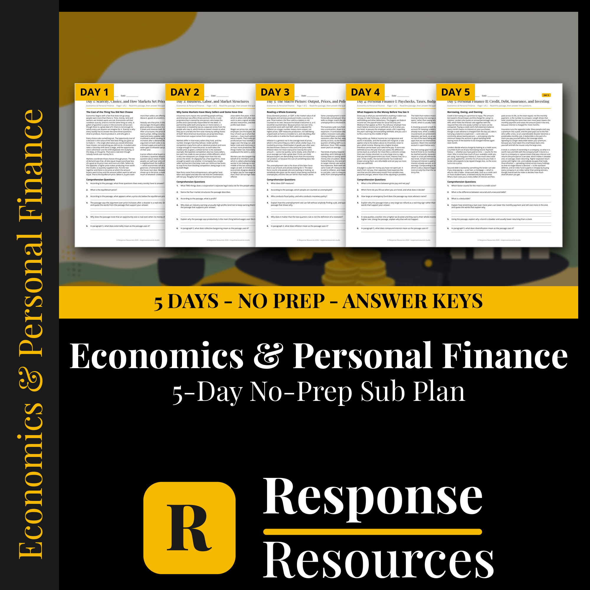 Response Resources 5-day no-prep Economics substitute plan cover