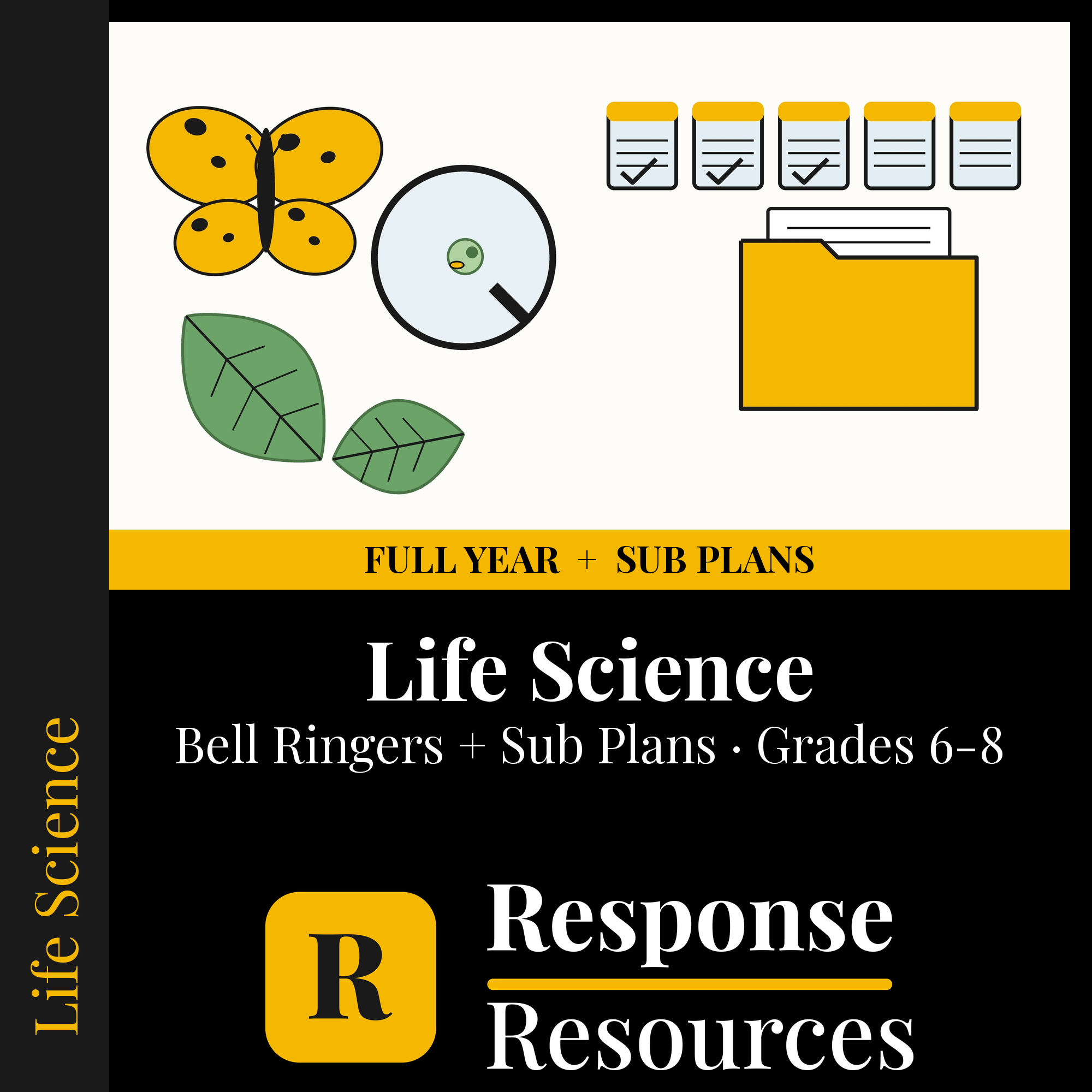 Life Science — Full-Year Bell Ringers + 5-Day Emergency Sub Plans cover — Response Resources