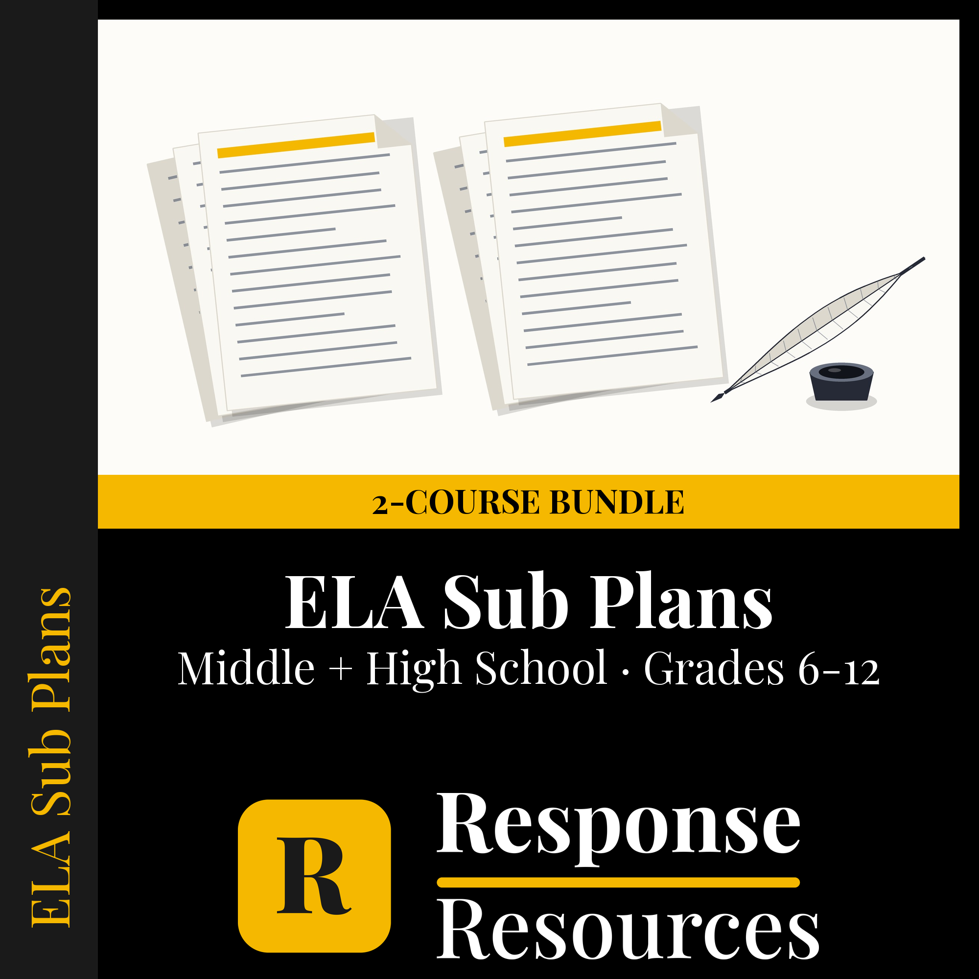 ELA Sub Plans Bundle Grades 6-12 — Middle + High School, No Prep cover — Response Resources
