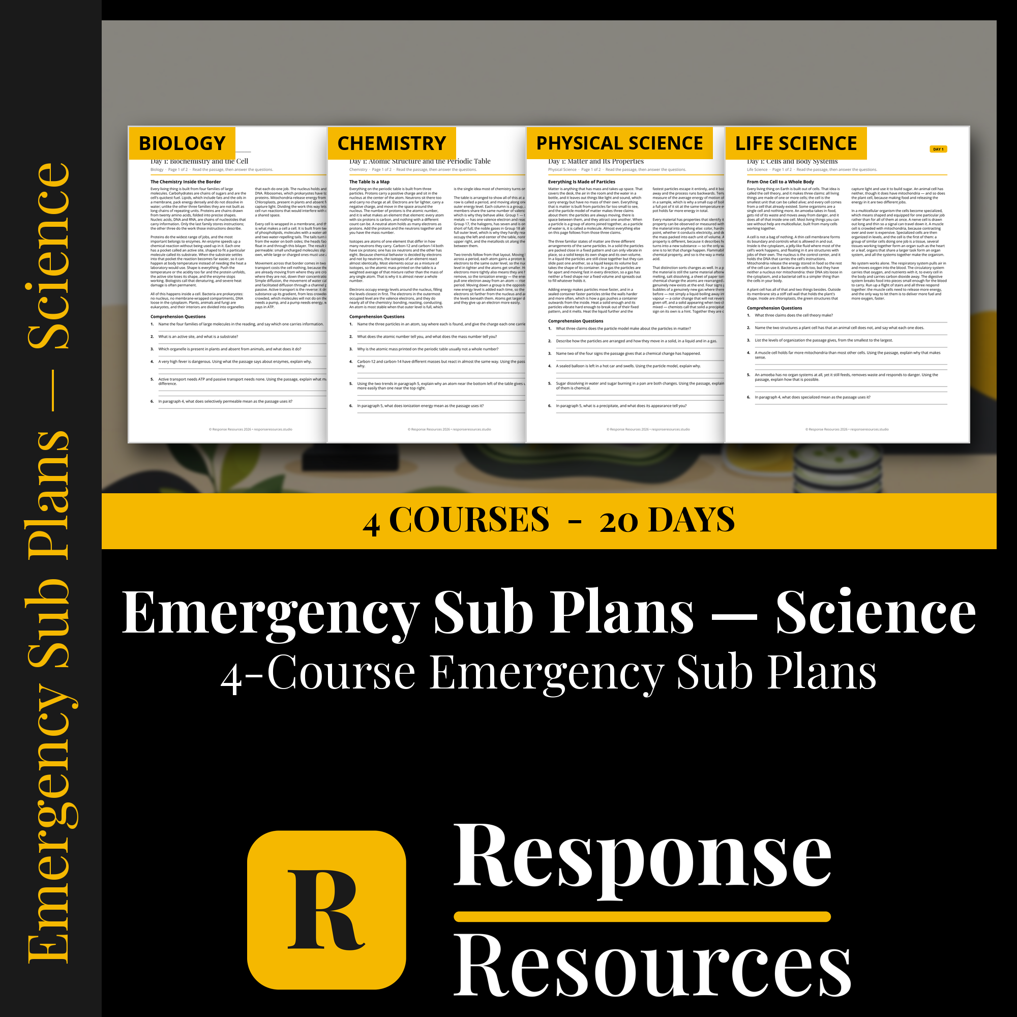 Emergency Sub Plans — Science Bundle cover — Response Resources