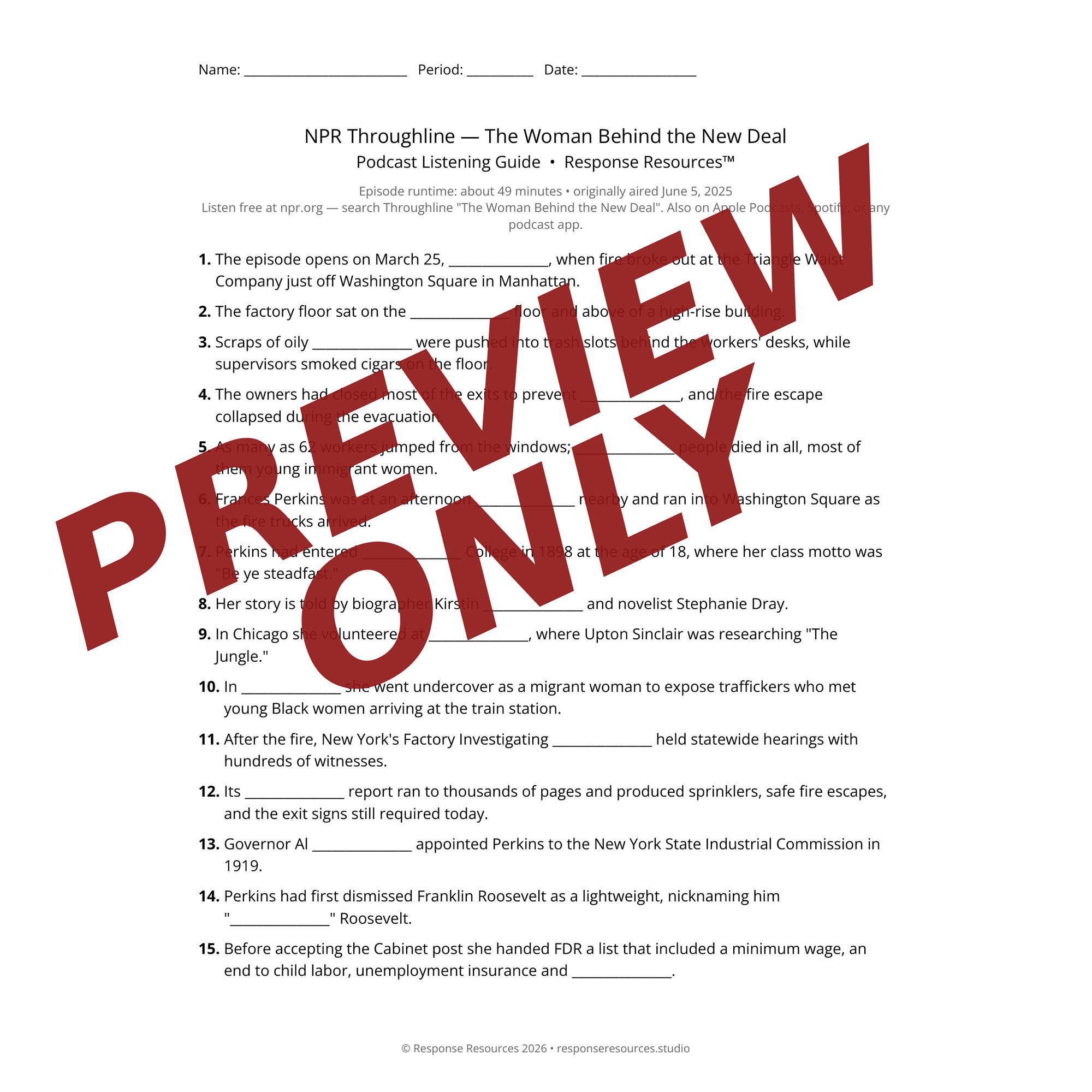 A print-first listening resource from Response Resources.