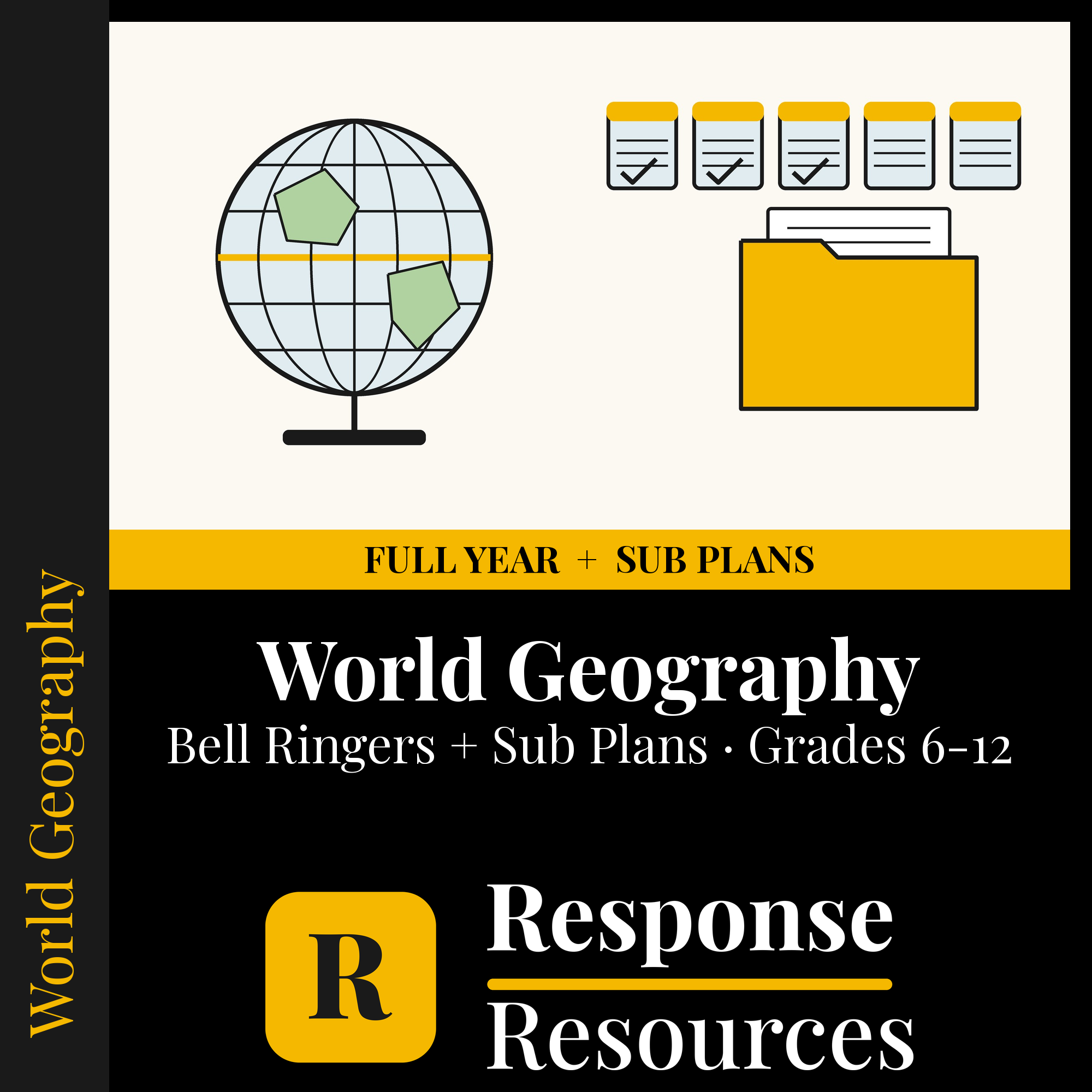 World Geography — Full-Year Bell Ringers + 5-Day Emergency Sub Plans cover — Response Resources
