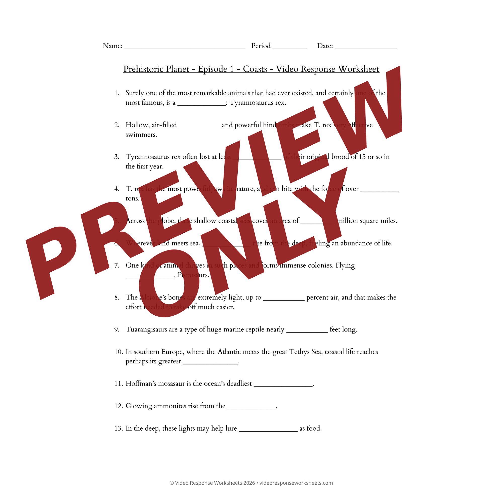 Preview of Prehistoric Planet bundle worksheet — fill-in-the-blank documentary worksheet for Earth Science