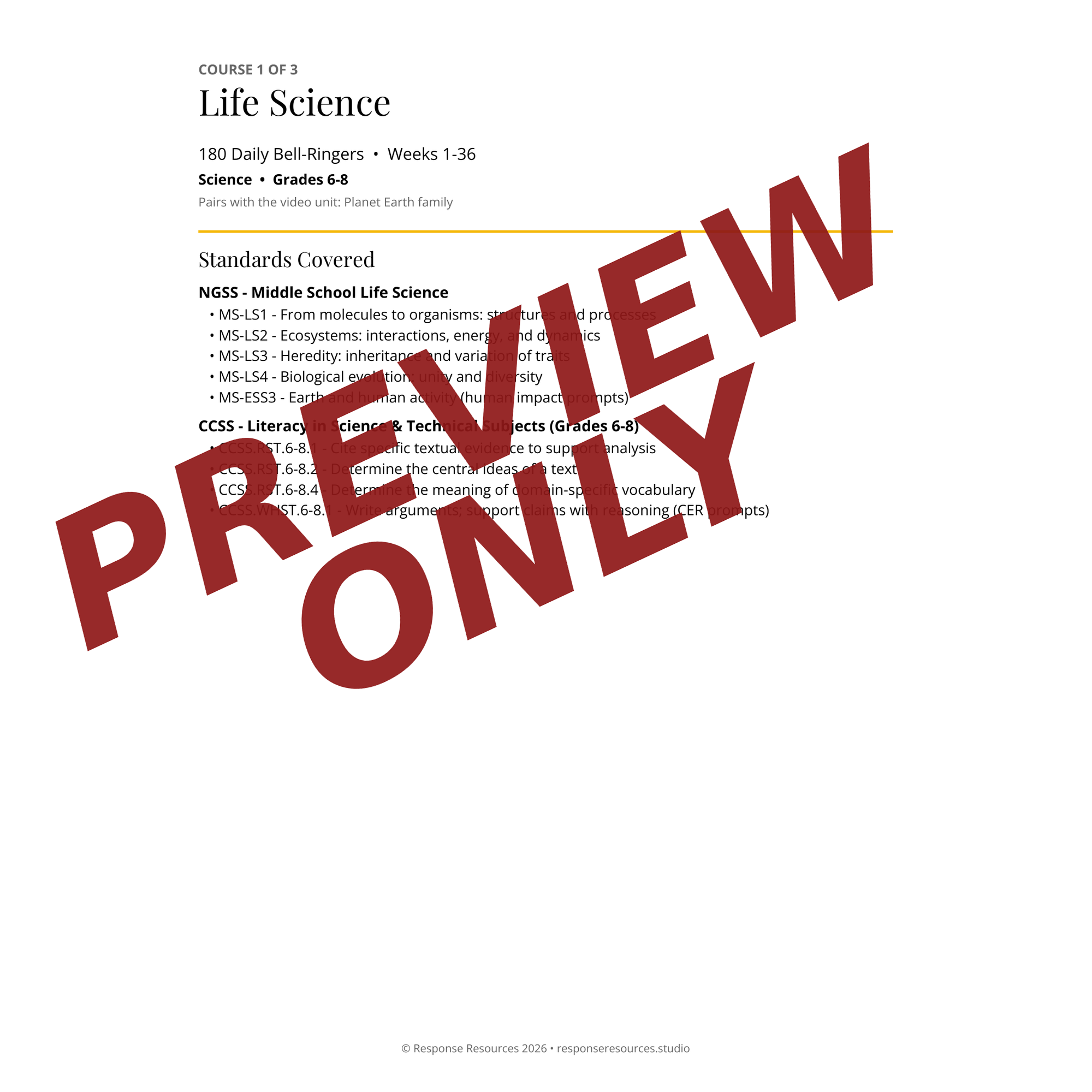 Preview page of Science Bell Ringers MEGA BUNDLE - 540 Warm-Ups, 3 Full Years (6-8)