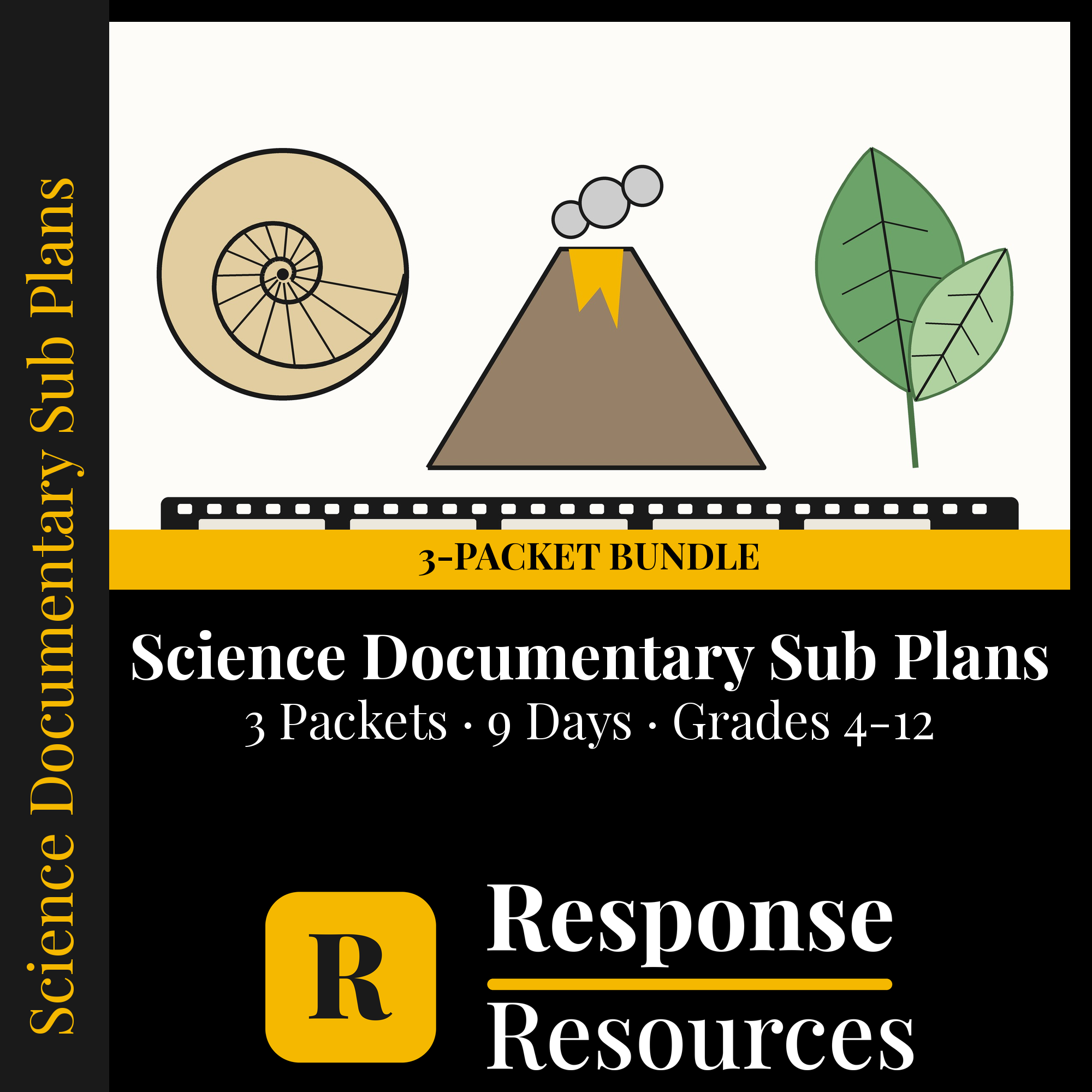 Science Documentary Sub Plans Bundle — Dinosaurs, Earth & Environmental Science, Biomes cover — Response Resources