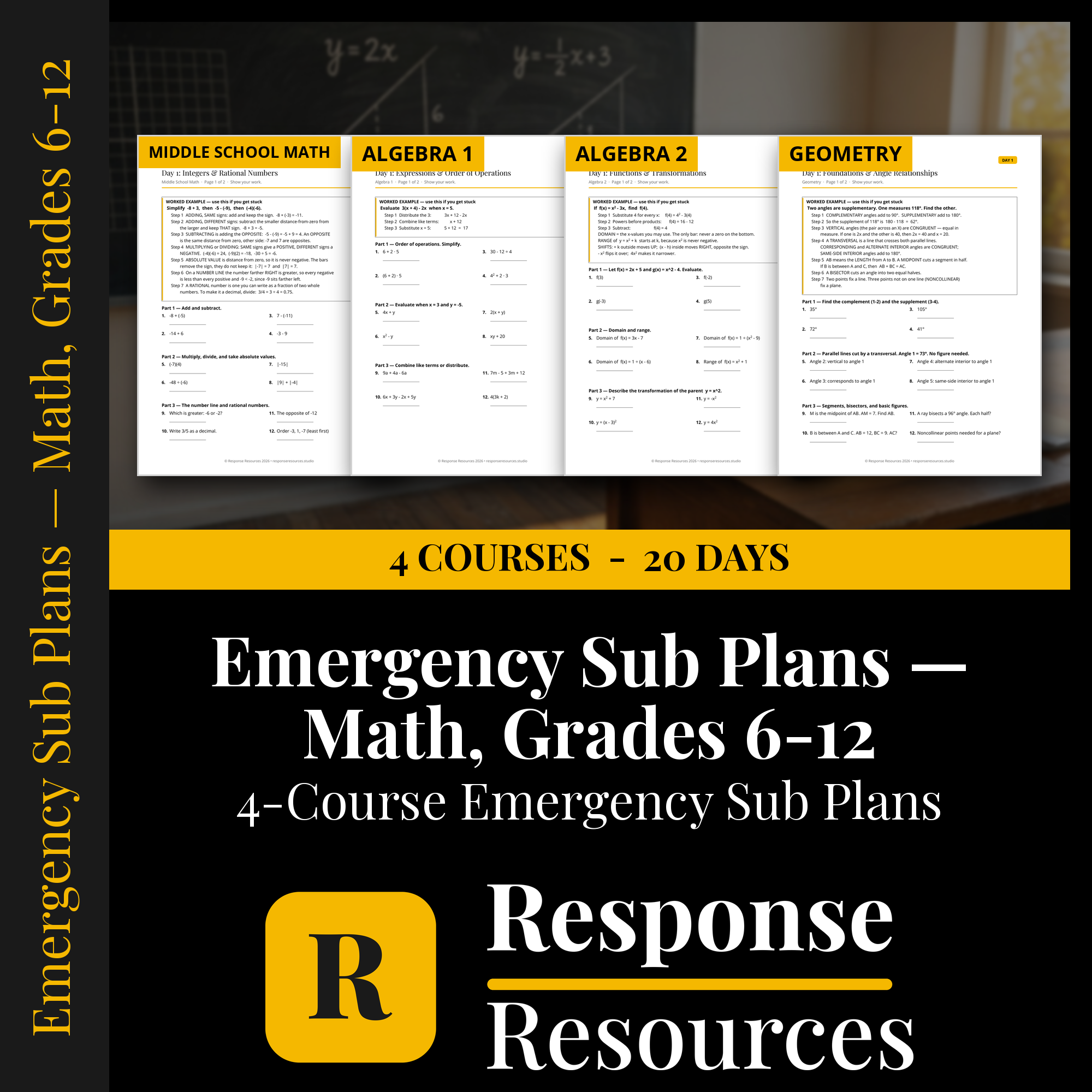 Emergency Sub Plans — Math Full-Year Sub Tub (Grades 6-12) cover — Response Resources